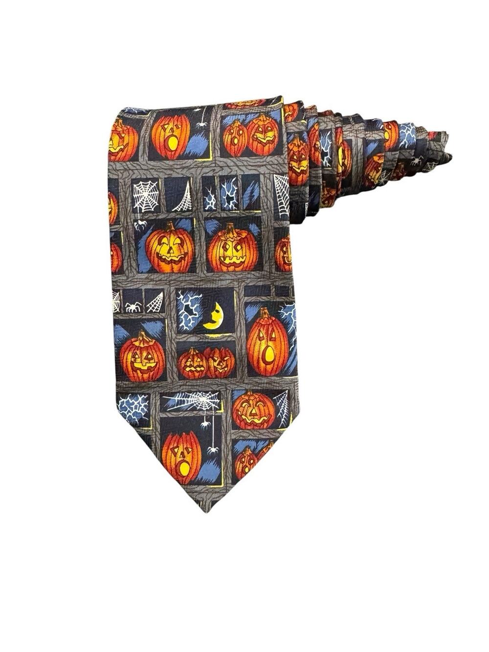 Fratello Halloween Jack O Lantern Spiderweb Moon Vintage Necktie Polyester